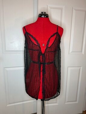 Vtg Victoria Secret Very Sexy Black Lace Tie Front Babydoll Nightie Top Women M